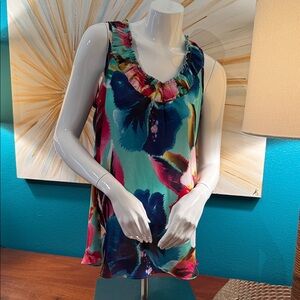 Spense Vibrant Floral Ruffle Tank Top